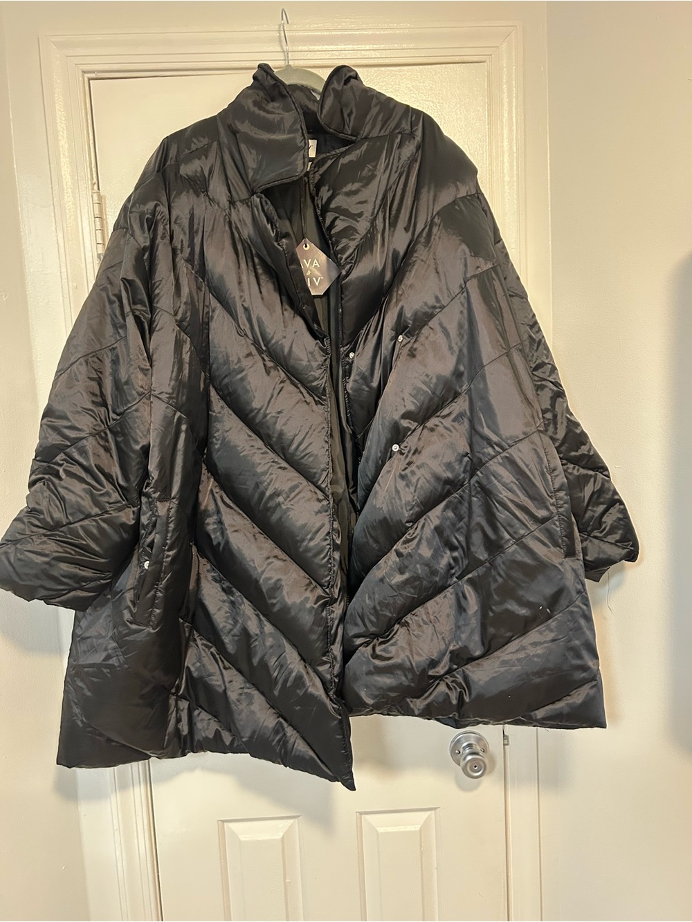 Ava & Viv Oversized Black Chevron Quilted Puffer